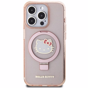 Hello Kitty Ring Stand Glitter Electrop Logo MagSafe Ümbris jaoks iPhone 15 Pro - Roosa