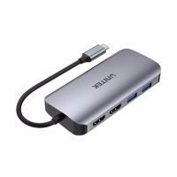 UNITEK aktiivne jaotur USB-C 2X HDMI 4K, RJ45, PD 100W