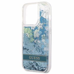 Guess Flower Liquid Glitter ümbris jaoks iPhone 14 Pro Max - roheline