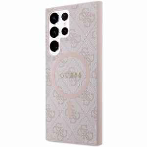 Guess 4G Collection Кожаный металлический чехол с логотипом MagSafe для Samsung Galaxy S24 Ultra - Розовый