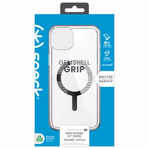 Speck GemShell Grip MagSafe ümbris seadmele iPhone 15 Plus / 14 Plus, läbipaistev kroomivärvi detailidega
