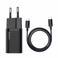 Laadija Baseus Super Si 25W USB-C + USB-C to USB-C kaabel 1.0m must TZCCSUP-L01