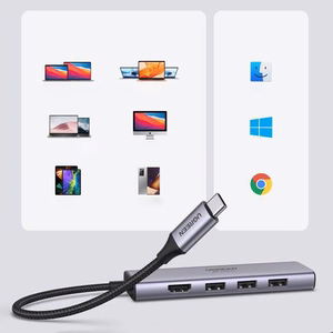 Ugreen multifunktsionaalne HUB USB Type C - 3x USB 3.2 Gen 1 / HDMI 4K 60Hz / SD ja TF kaardilugeja hall (60383 CM511)