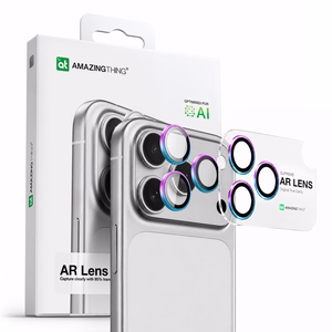 AmazingThing Lens стекло для iPhone 17 Pro / Pro Max с радужной алюминиевой рамкой