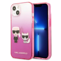 Karl Lagerfeld Gradient Ikonik Karl&Choupette ümbris iPhone 13 mini jaoks - roosa