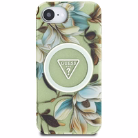 Guess IML Metal Glitter Flowers Triangle MagSafe iPhone 16e Ümbris - Roheline