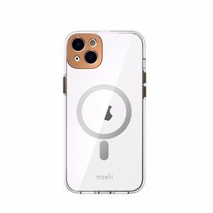 Moshi iGlaze ümbris seadmele iPhone 14 Plus, MagSafe'iga ühilduv, läbipaistev Sunset Gold detailidega