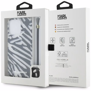 Чехол Karl Lagerfeld IML Zebra Pattern & Cord для iPhone 15 Pro Max - чёрный