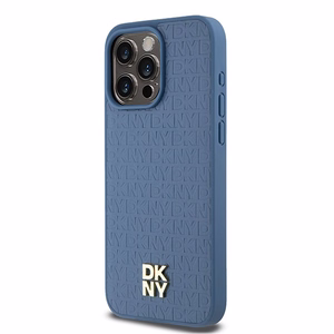 DKNY Leather Monogram Pattern Metal Logo MagSafe Ümbris jaoks iPhone 15 Pro Max - Sinine
