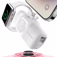 Wozinsky WF16-YLS 5000mAh 15W Lightning Mini Power Bank sisseehitatud USB-C kaabliga ja Apple Watchi laadijaga - valge