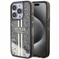 Guess Liquid Glitter kuldne Stripes ümbris jaoks iPhone 15 Pro - must