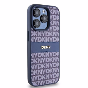 DKNY Leather Mono Stripe & Metal Logo ümbris jaoks iPhone 15 Pro - sinine