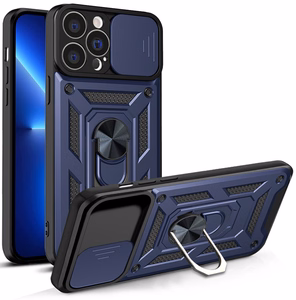 Hybrid Armor Camshield ümbris iPhone 13 Pro jaoks soomustatud ümbris koos kaamerakattega sinine