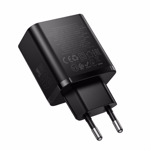 telefoni laadija Hoco 2x USB C + USB A QC3.0 PD 3A 65W N75 must