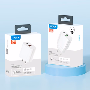 Rock Wall laadija T43  - USB + Type C - QC 3.0 PD 20W 3A valge