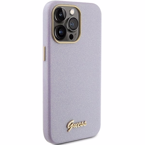 Guess Glitter Glossy Script ümbris jaoks iPhone 15 Pro - lilac