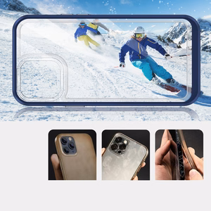 Läbipaistev 3in1 ümbris iPhone 13 Pro sinise raamiga geelikatte jaoks