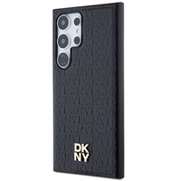 DKNY Leather Pattern Metal Logo MagSafe ümbris jaoks Samsung Galaxy S24 Ultra - must