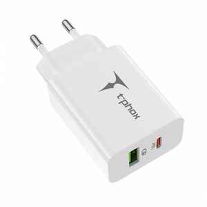 WALL CHARGER T-PHOX SPEEDY USB-C 20W + USB 18W QC 3.0 WHITE
