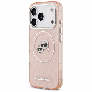 Karl Lagerfeld IML Glitter Karl & Choupette Heads Logo MagSafe Ümbris jaoks iPhone 17 Pro - Roosa