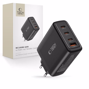 Tech-Protect NC100W-GAN laadija network GaN 3x USB-C PD 100W / USB-A QC 3.0 - must