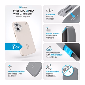 Speck Presidio2 Pro MagSafe'i ja ClickLocki toega ümbris iPhone 16-le, Bleached Bone/Heirloom Gold