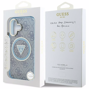 Guess IML Metal Glitter 4G Circle Triangle MagSafe Ümbris jaoks iPhone 16 - Sinine