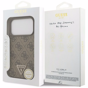 Guess Leather 4G Triangle Strass MagSafe ümbris iPhone 18 Pro / 17 Pro – pruun