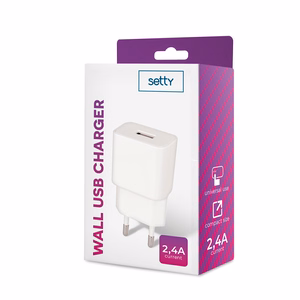 Setty charger 1x USB 2,4A valge