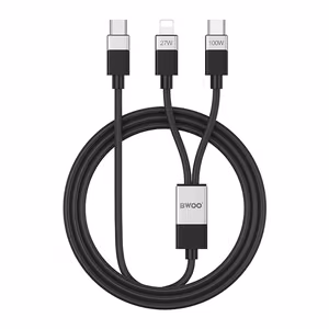 BWOO Braided 2-in-1 кабель USB-C - USB-C и Lightning 1m 100W/27W черный