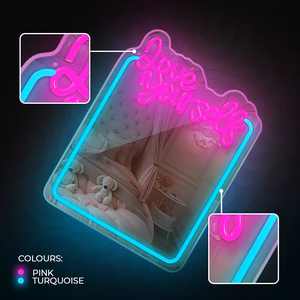 Neon MIRROR LED LOVE YOURSELF türkīis roosa FMNE01 Forever Light