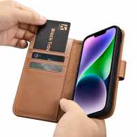 iCarer Rahakott ümbris 2in1 ümbris iPhone 14 nahast ümbris klapiga Anti-RFID pruun (WMI14220725-BN)