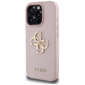 Guess Grained Big 4G Logo Small Classic Logo Ümbris jaoks iPhone 16 Pro - roosa