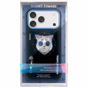 Nimmy Glasses Cool Cat MagSafe Ümbris jaoks iPhone 17 Pro Max - Must and Sinine