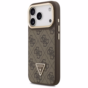 Guess 4G PU Triangle Logo & Stand Camera Magsafe чехол iPhone 17 Pro - коричневый