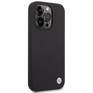BMW Silicone Metal Logo Ümbris jaoks iPhone 14 Pro - must