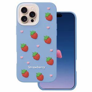Клубничный чехол для iPhone 16 Pro 6,3" синий