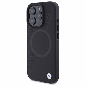 BMW Sign Leather Half Textured And Circle MagSafe ümbris jaoks iPhone 16 Pro Max - must