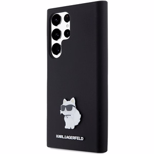 Karl Lagerfeld Silicone Choupette Metal Pin ümbris jaoks Samsung Galaxy S24 Ultra - must