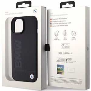 BMW Leather Hot Stamp ümbris jaoks iPhone 15 Plus - must