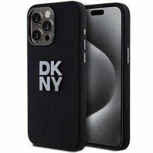 DKNY Liquid Silicone Metal Logo iPhone 15 Pro Ümbris - Must