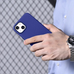 iCarer Litchi Premium nahkkott iPhone 14 Magnetic Leather Case MagSafe tumesinine (WMI14220709-DB)