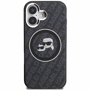 Karl Lagerfeld IML Glitter Karl & Choupette Heads Logo MagSafe Case for iPhone 16 - Black