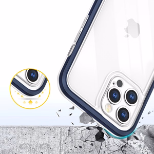 Läbipaistev 3in1 ümbris iPhone 12 Pro sinise raamiga geelikatte jaoks