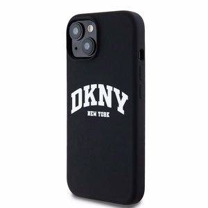 DKNY Liquid Silicone Valge Printed Logo MagSafe Ümbris jaoks iPhone 15 Plus / 14 Plus - Must