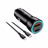 Car Laadija sinine Star USB C + USB A QC3.0 PD AFC PPS 3A 25W + Kaabel USB C to Lightning must