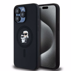 Чехол Karl Lagerfeld для iPhone 15 Pro Max совместимый с MagSafe KLHMP15XSCMKCRHK (Silicone KC Body Ring) чёрный