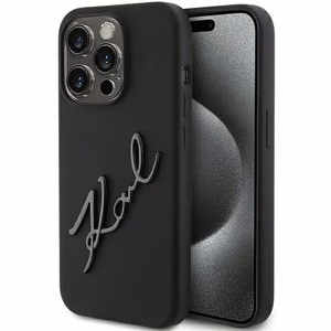 KARL LAGERFELD ümbris jaoks IPHONE 15 Pro KLHCP15LSKSBMCK (Silicone Karl Script Logo) must