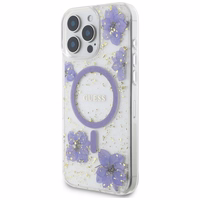 Guess Resin Flowers MagSafe ümbris jaoks iPhone 16 Pro - lilla