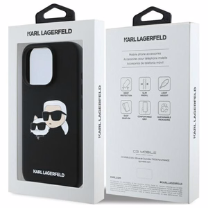 Силиконовый чехол Karl Lagerfeld Heads Print MagSafe для iPhone 16 Pro - чёрный